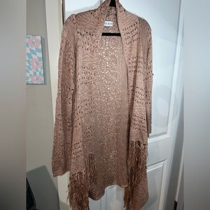 Knox Rose Vintage Retired Acrylic Yarn Crochet Fringe Cardigan Duster Size XXL